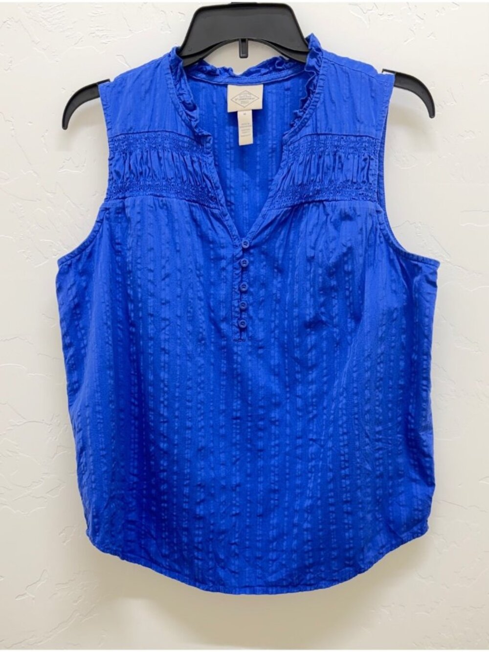 St. John’s Bay Sleeveless Button-Front Top – Textured Blue Cotton Rayon Blouse W
